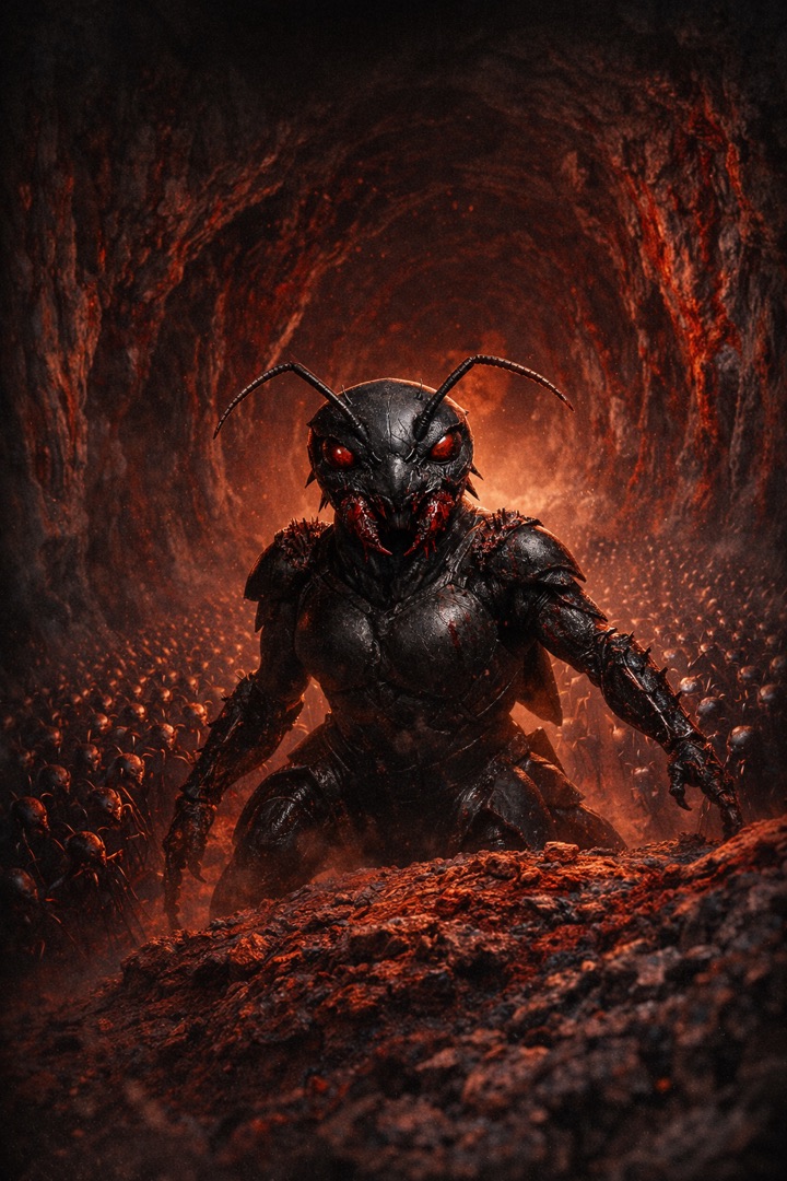 Kharna in a glowing red tunnel